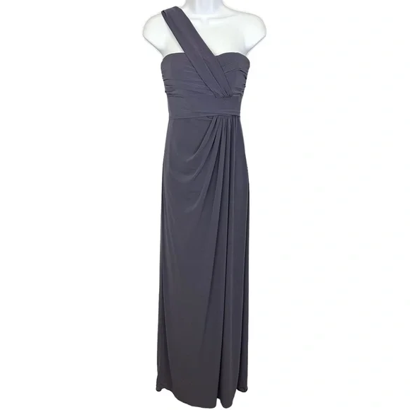 Amsale | Dresses | Amsale Gray Purple One Shoulder Empire Waist Jersey  Bridesmaid Gown Sz 2 | Poshmark